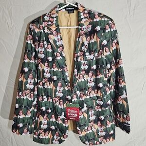 Festive Elf Print Blazer Jacket - Green
